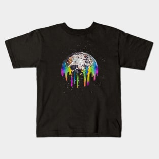 Disco Ball Rainbow Drip Melt In Space Kids T-Shirt